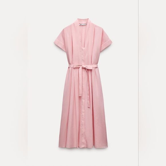 NWT ZARA BELTED SHIRTDRESS ZW COLLECTIONβpink - Picture 8 of 12